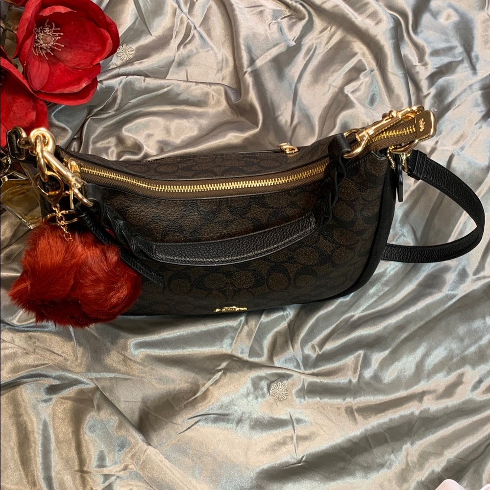 🌹BEAUTIFUL Coach Black Jules Hobo Bag • EUC Signature Canvas w/Crossbody Strap - Picture 4 of 12